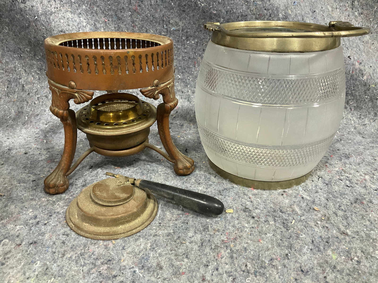 Vintage Biscuit Barrel *no lid*, and Brass Burner Stand (Tallest - 6in) (1 of 1)