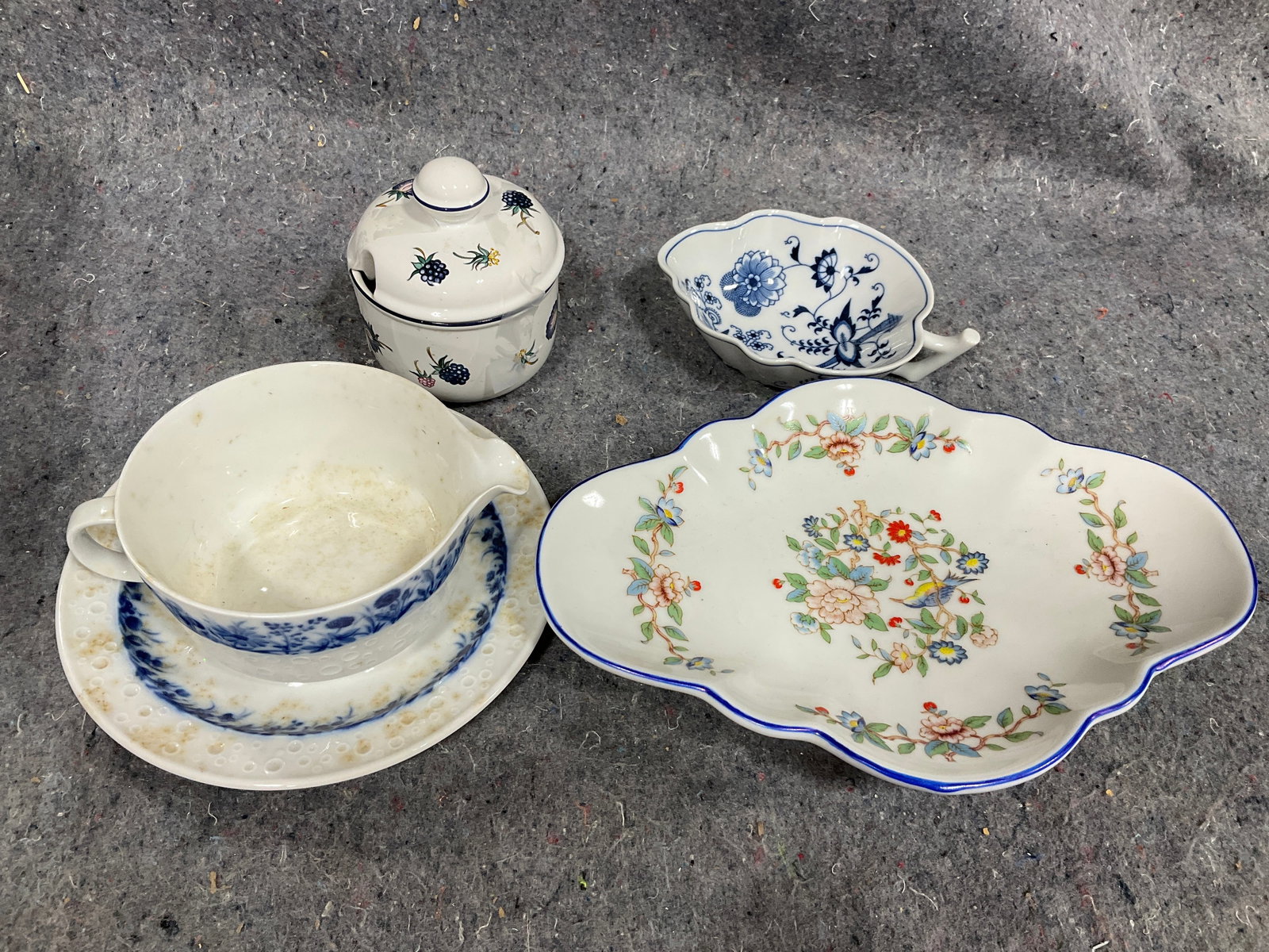 Various Blue Transfer Ceramics - Villeroy & Boch, Kaiser, etc (Tallest - 4.5in) (1 of 1)
