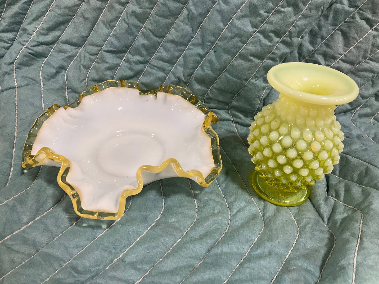 Fenton Art Glass Dish, and Hobnail Vase (Tallest - 4in) (1 of 1)