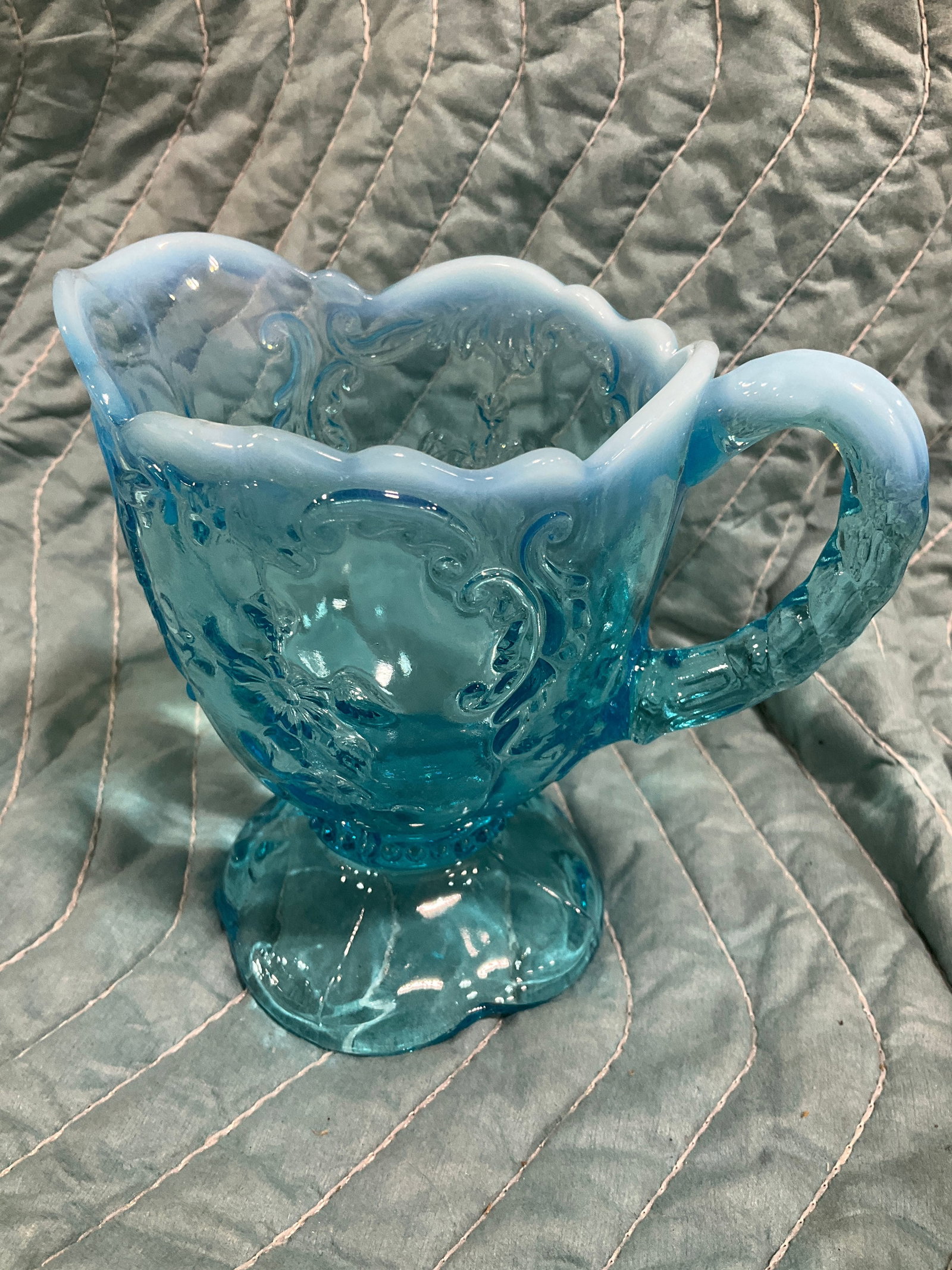 Northwood Opalescent Blue Glass Creamer (5in Tall) (1 of 1)