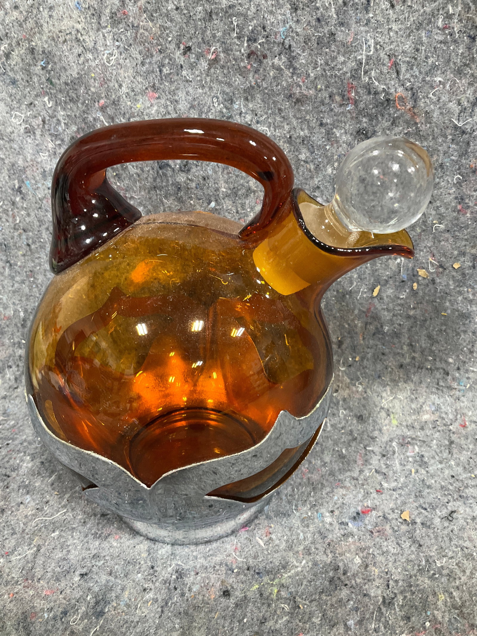 Farber Bros Tilted Amber Glass Pitcher with Silverplated Holder (7.25in Tall) (1 of 1)