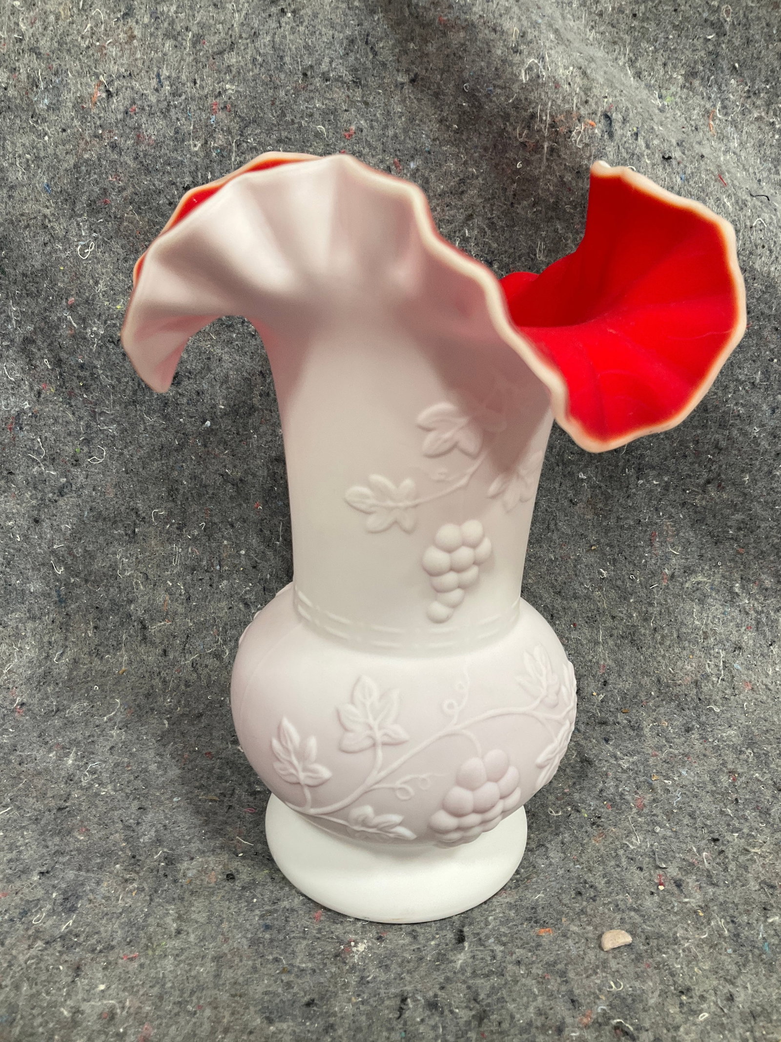 Kanawha Red Satin Glass White Floral Embossed Vase (9in Tall) (1 of 1)