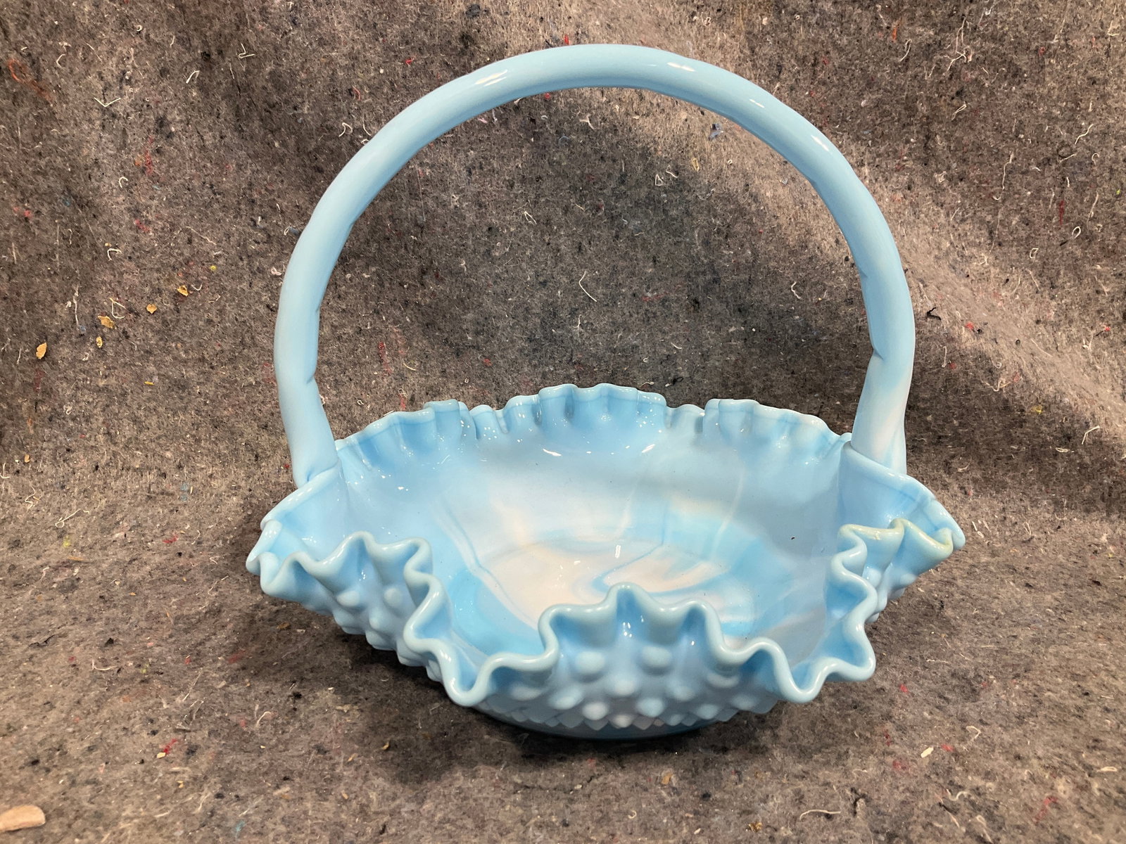 Vintage Fenton Hobnail Glass Basket (7in Tall) (1 of 1)