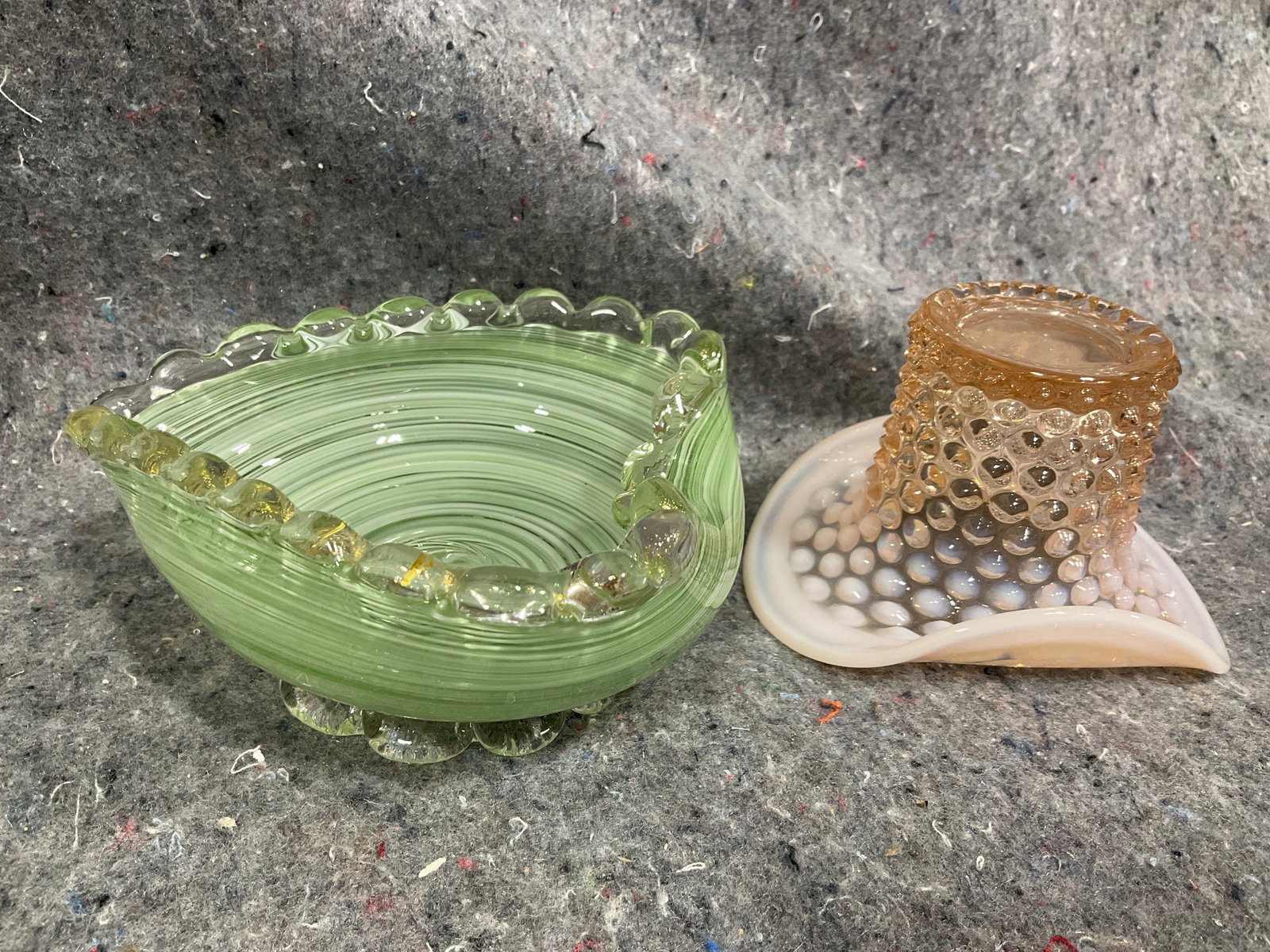 Fenton Hobnail Top Hat, and Handblown Art Glass Bowl (Tallest - 3in) (1 of 1)