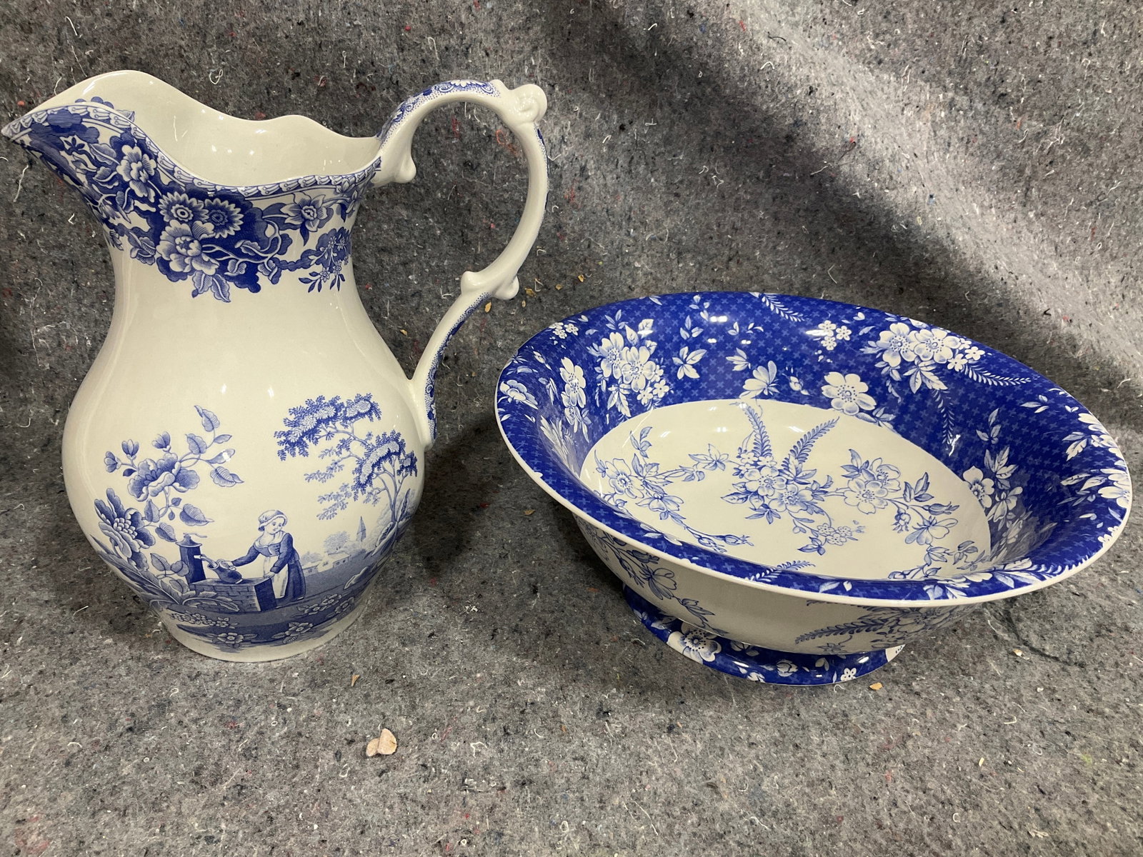 Spode Blue Transfer Pitcher and Bowl (Tallest - 9in) (1 of 1)