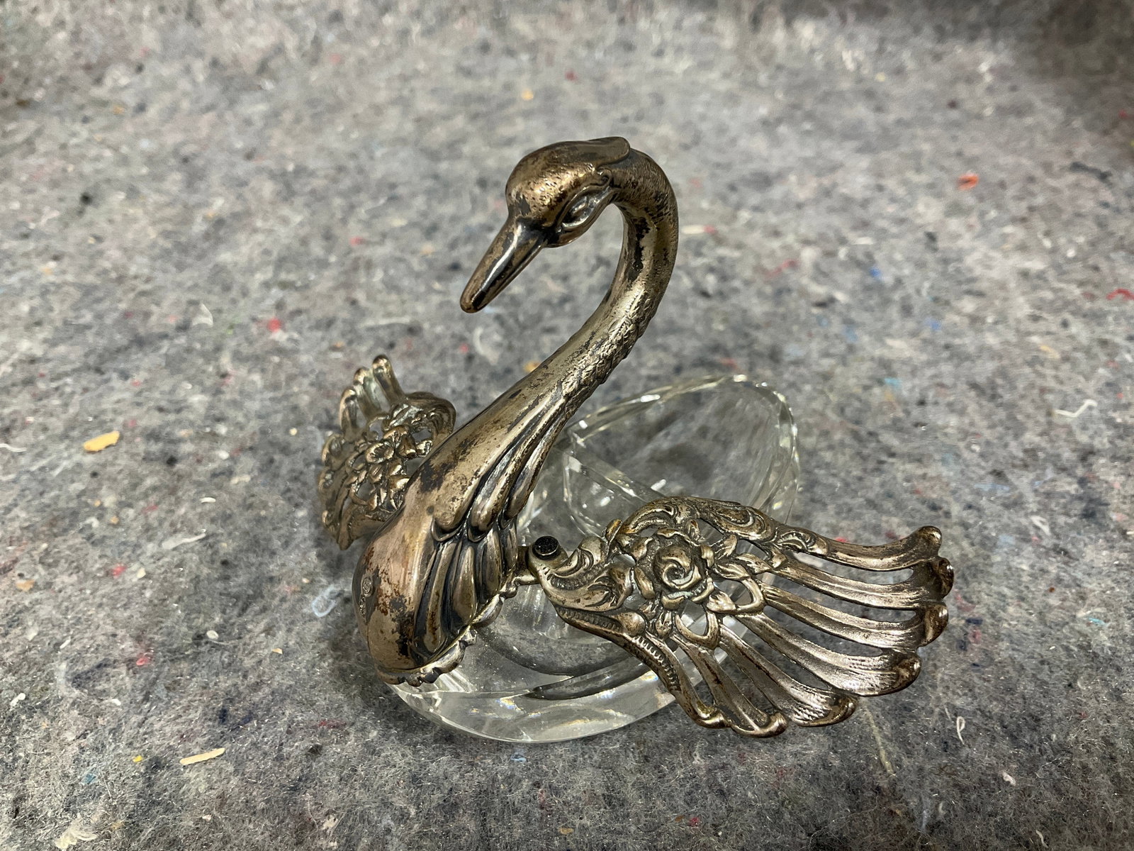 Vintage Sterling Silver and Crystal Swan Salt Dish (3in Tall) (1 of 1)