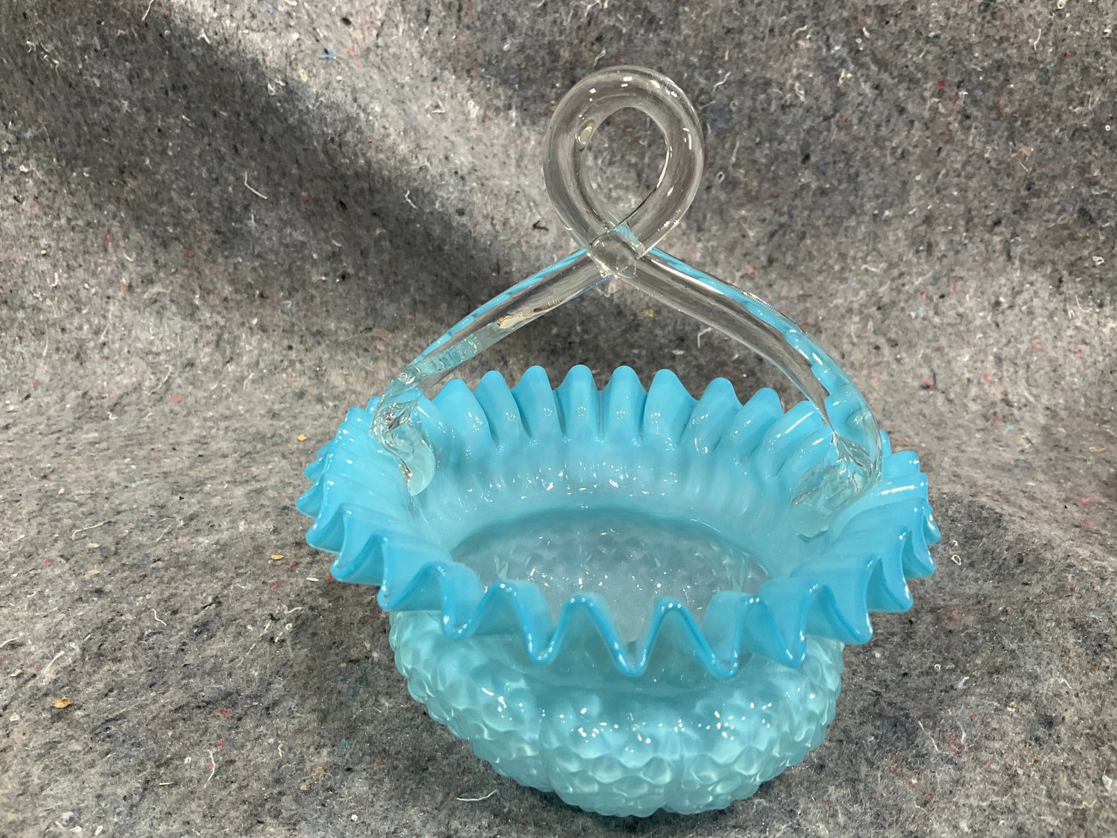 Fenton Blue Opalescent Hobnail Basket (6in Tall) (1 of 1)
