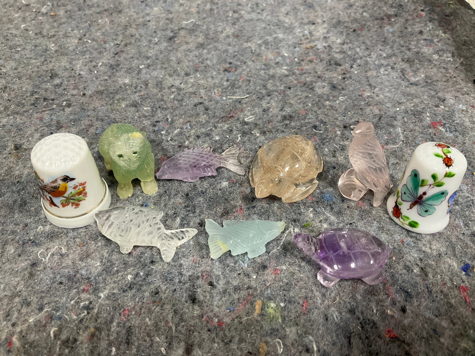 Polished Glass Animal Figures, and Handpainted Thimbles (Tallest - 1in) (1 of 1)