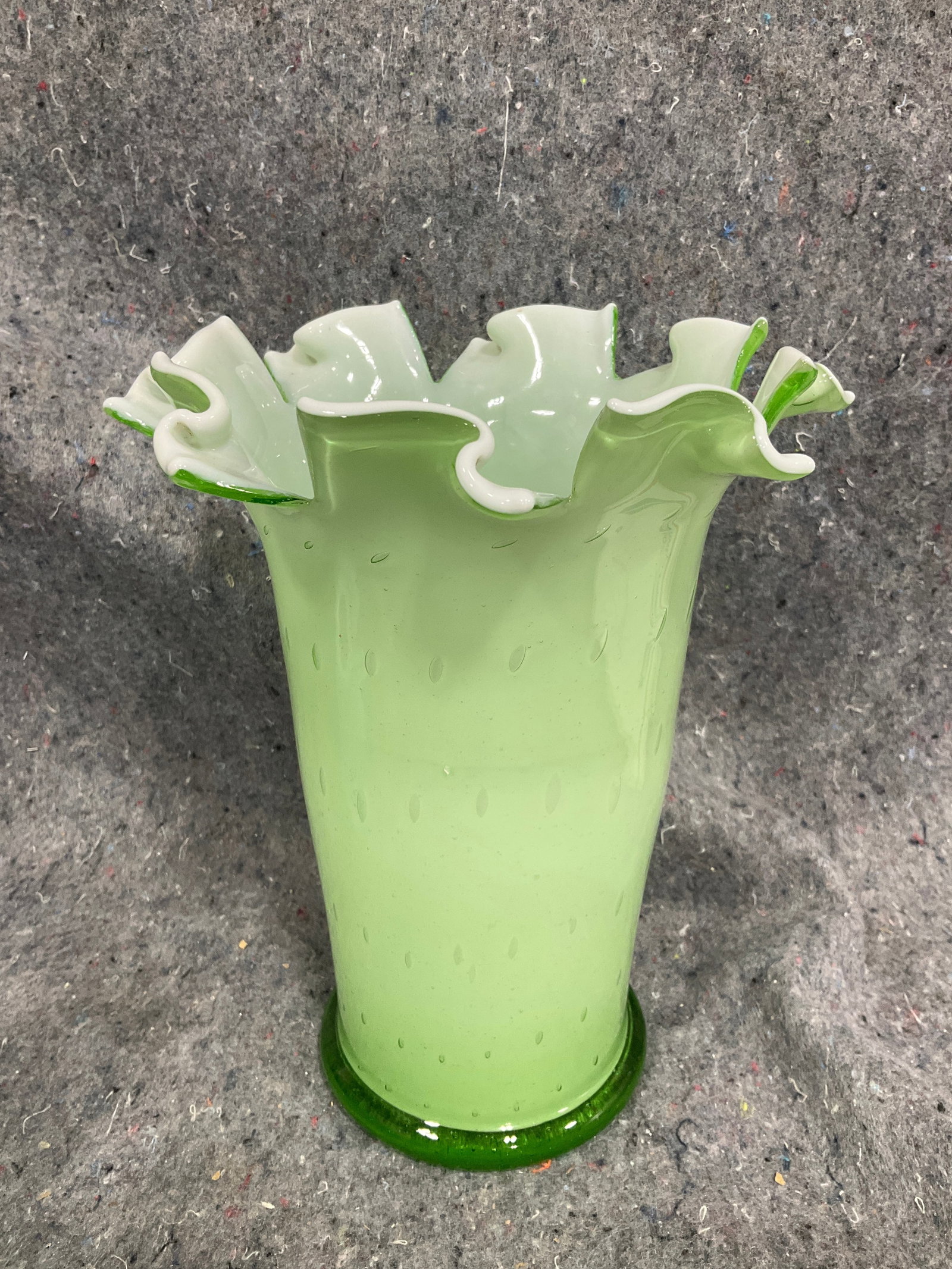 Green Art Glass Ruffled Edge Vase (9in Tall) (1 of 1)