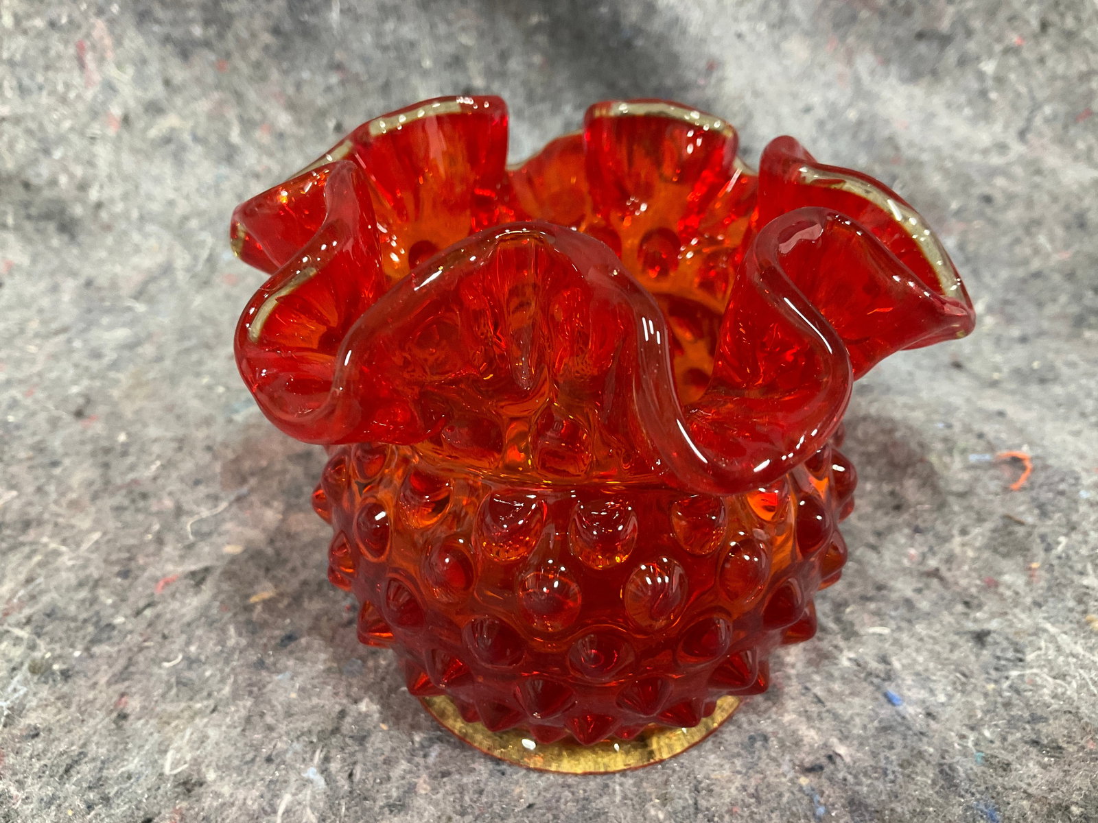 Fenton Amber Hobnail Glass Vase (3.5in Tall) (1 of 1)