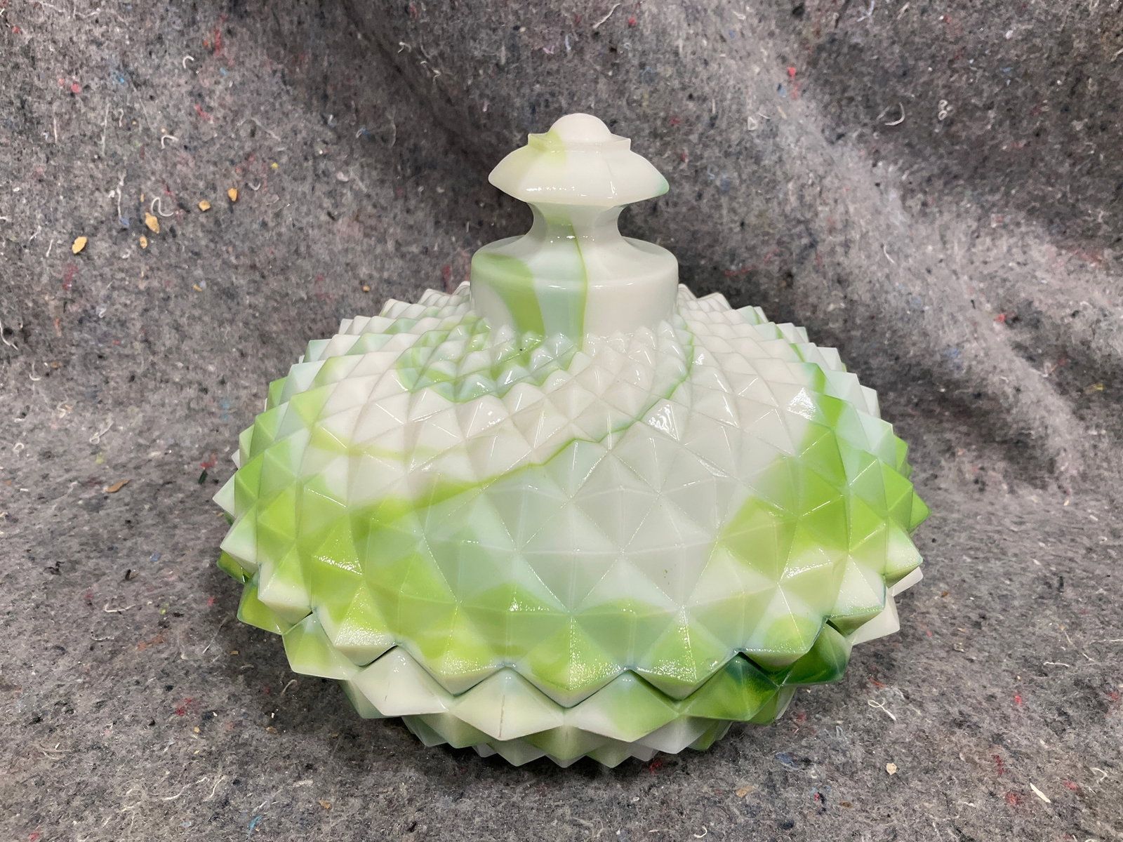 Westmoreland Green and White Slag Glass Lidded Candy Dish (5.5in Tall) (1 of 1)