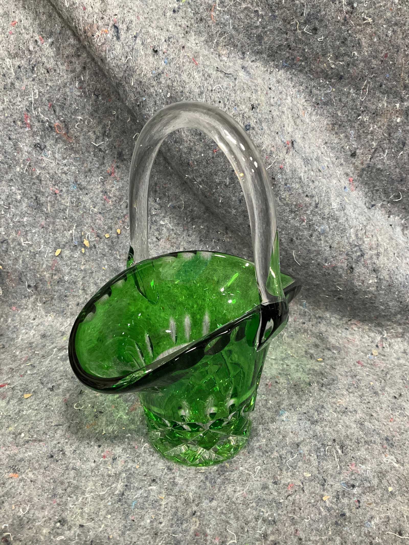 Green Irish Crystal Basket (7.5in Tall) (1 of 1)