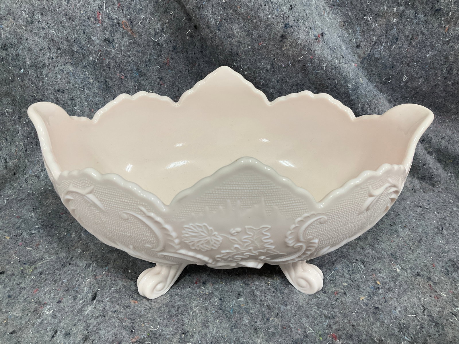 Jeannette Shell Pink Milk Glass Footed Compote (5inx10.5inx6.5in) (1 of 1)