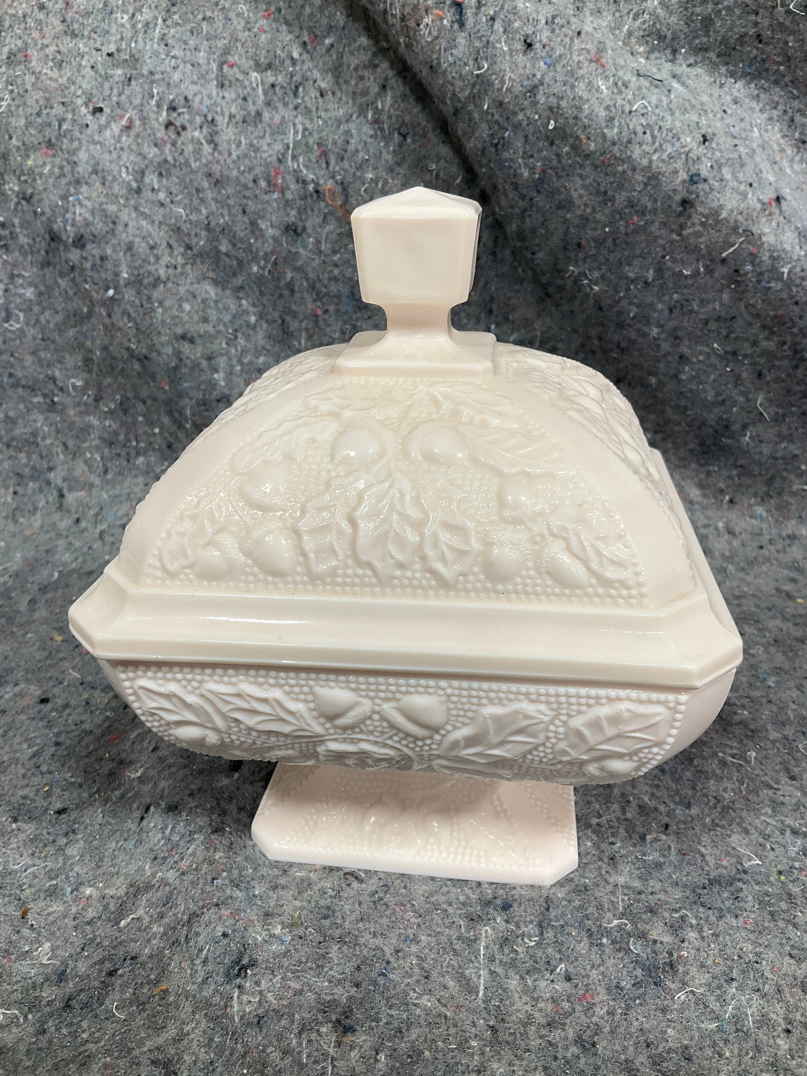 Jeannete Shell Pink Milk Glass Covered Candy Compote (6.5in Tall) (1 of 1)