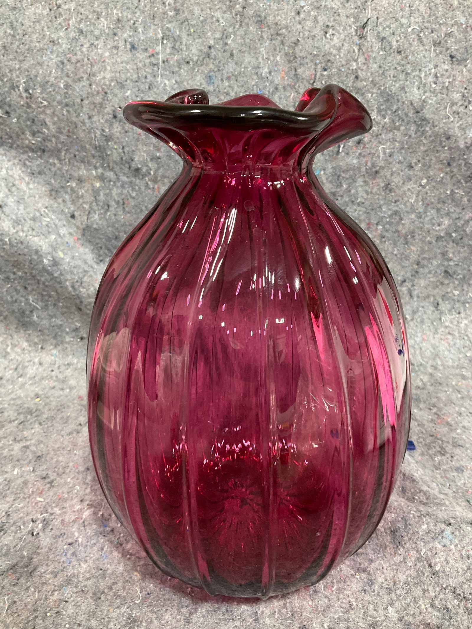 Pilgrim Cranberry Glass Vase *signed on bottom* (9in Tall) (1 of 1)