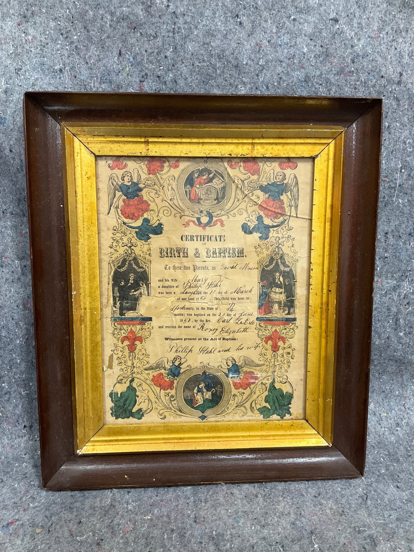 Framed Certificate of Birth and Baptism (11.5inx13.5in): Framed Certificate of Birth and Baptism (11.5inx13.5in)