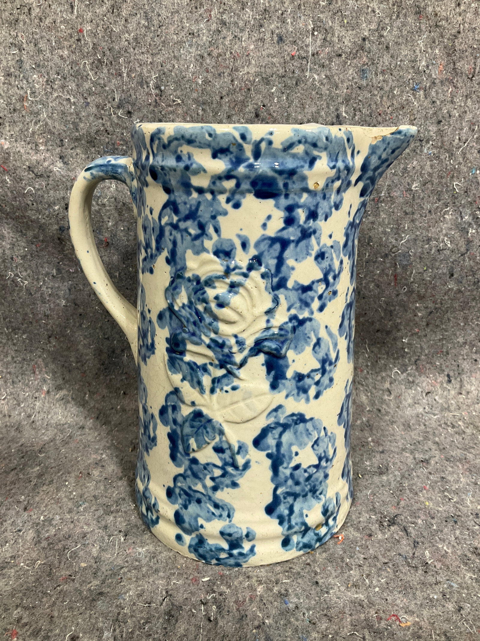 Stoneware Spongeware Pitcher (9in Tall) *chip on top* (1 of 1)