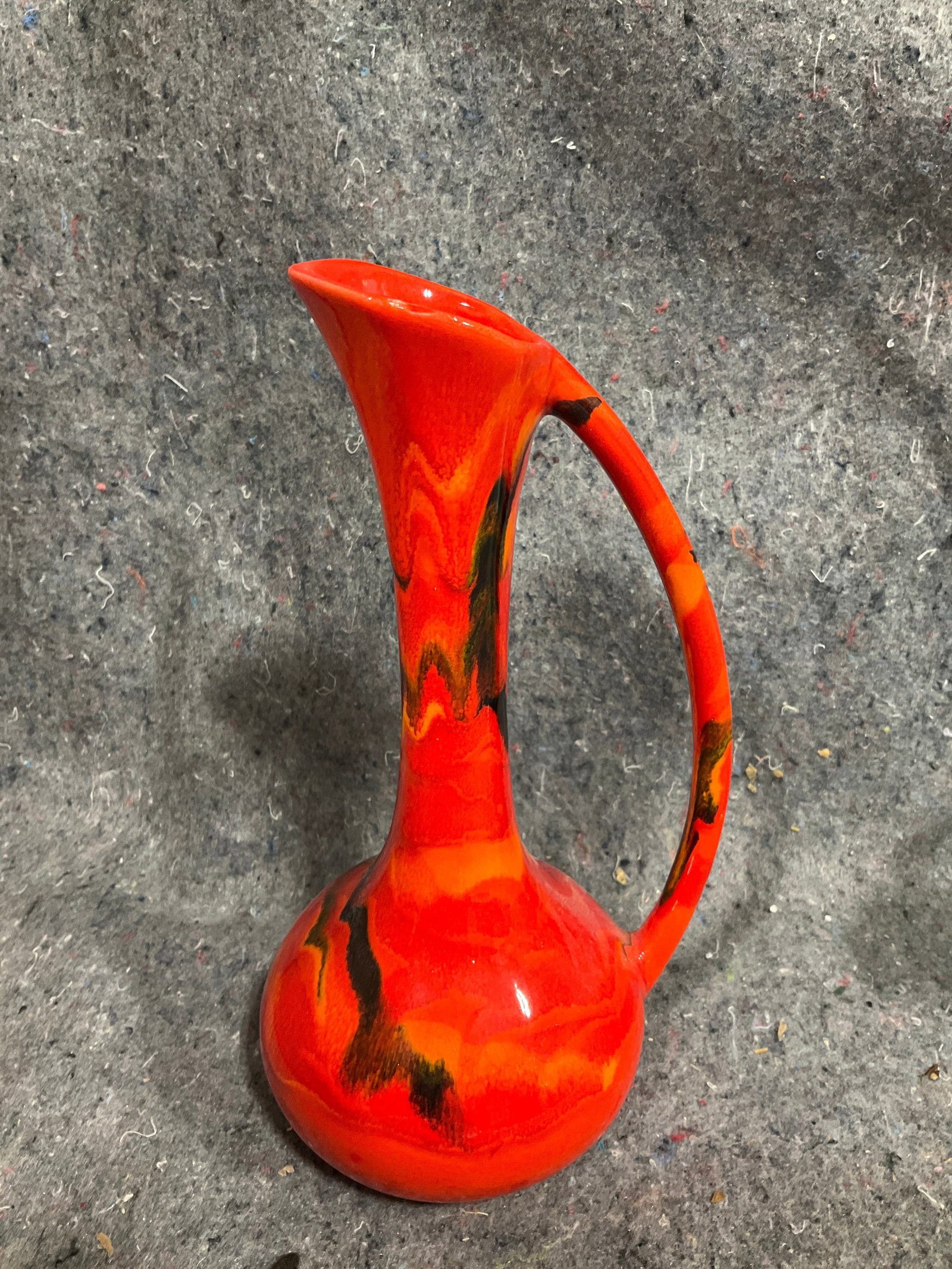 MCM orange and black marbled glass pitcher(9.5in tall) (1 of 1)