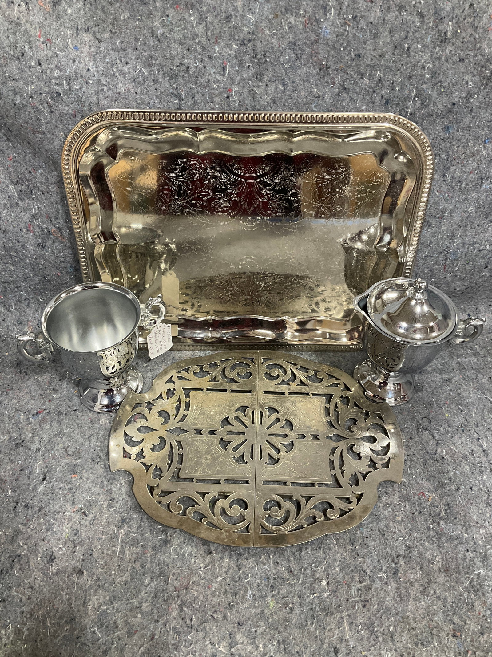 Retro Stainless Steel Creamer, Sugar and Lid, and Metal Trays (Largest - 10inx13in) (1 of 1)