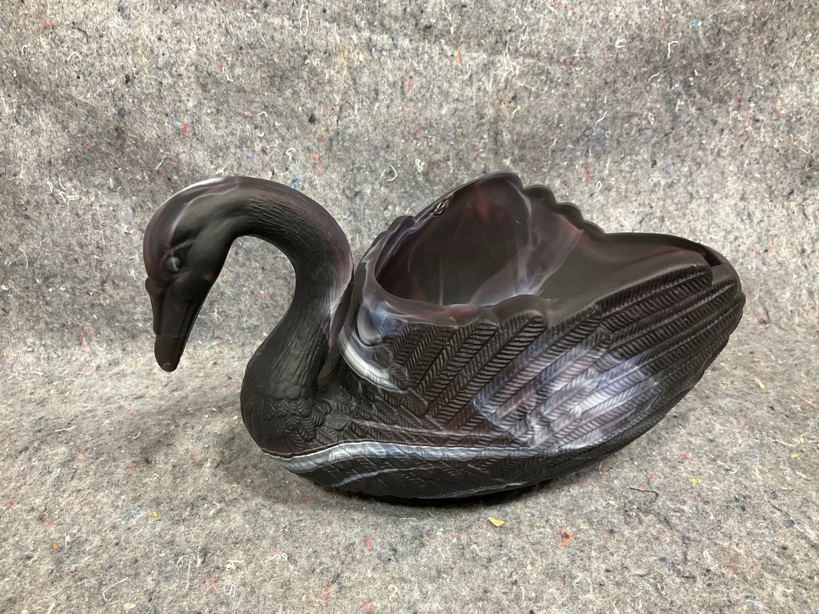 Purple slag glass swan figure(chipped-5intall) (1 of 1)