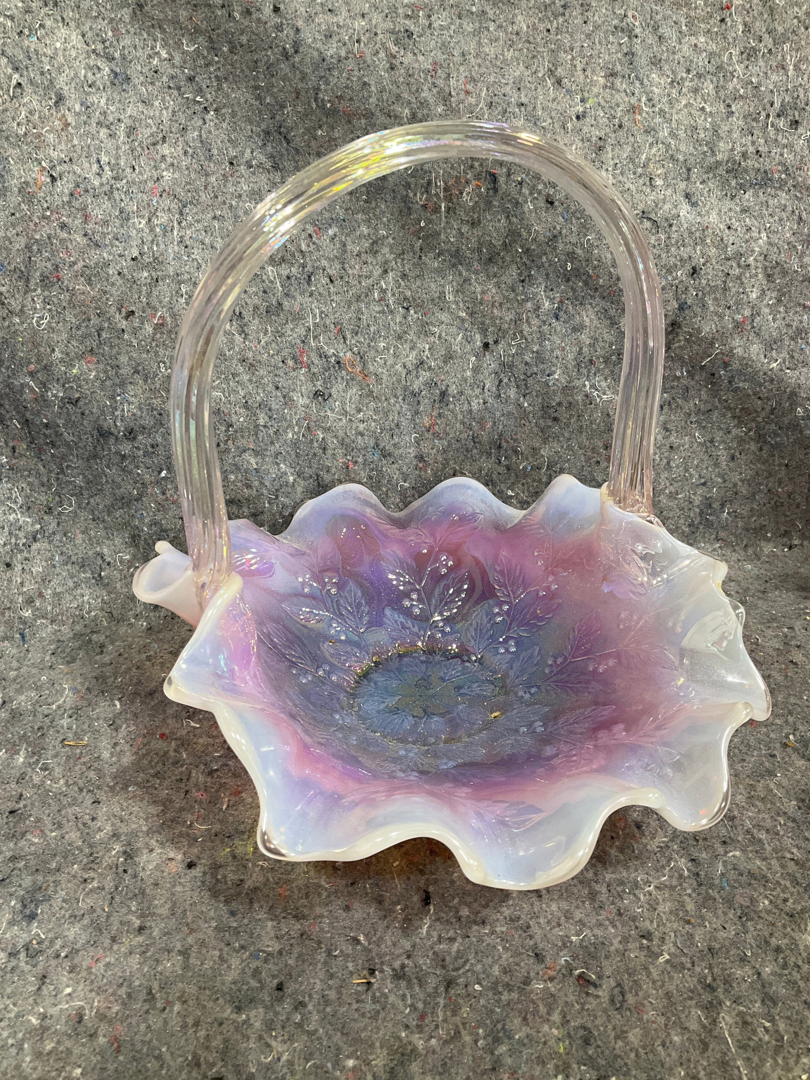 Fenton plum opalescent basket(8.5intall) (1 of 1)