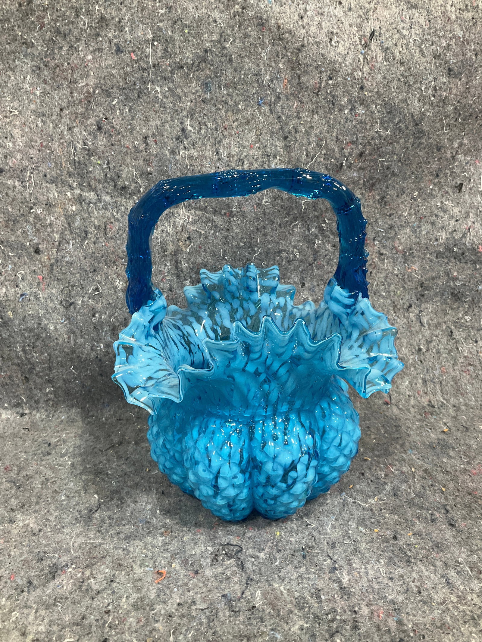 Blue and white splattered art glass basket(7intall) (1 of 1)