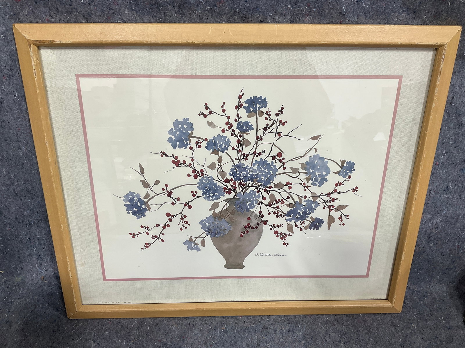 Framed Blue Floral Array Lithograph by Arthur A (17.5inx21.5in) (1 of 1)