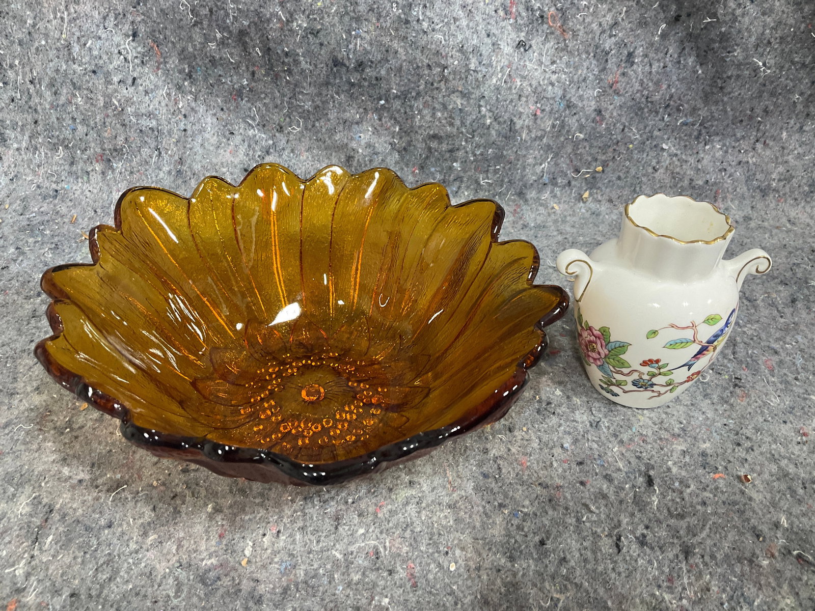Aynsley vase(3.5in tall) and sunflower glass bowl: Aynsley vase(3.5in tall) and sunflower glass bowl