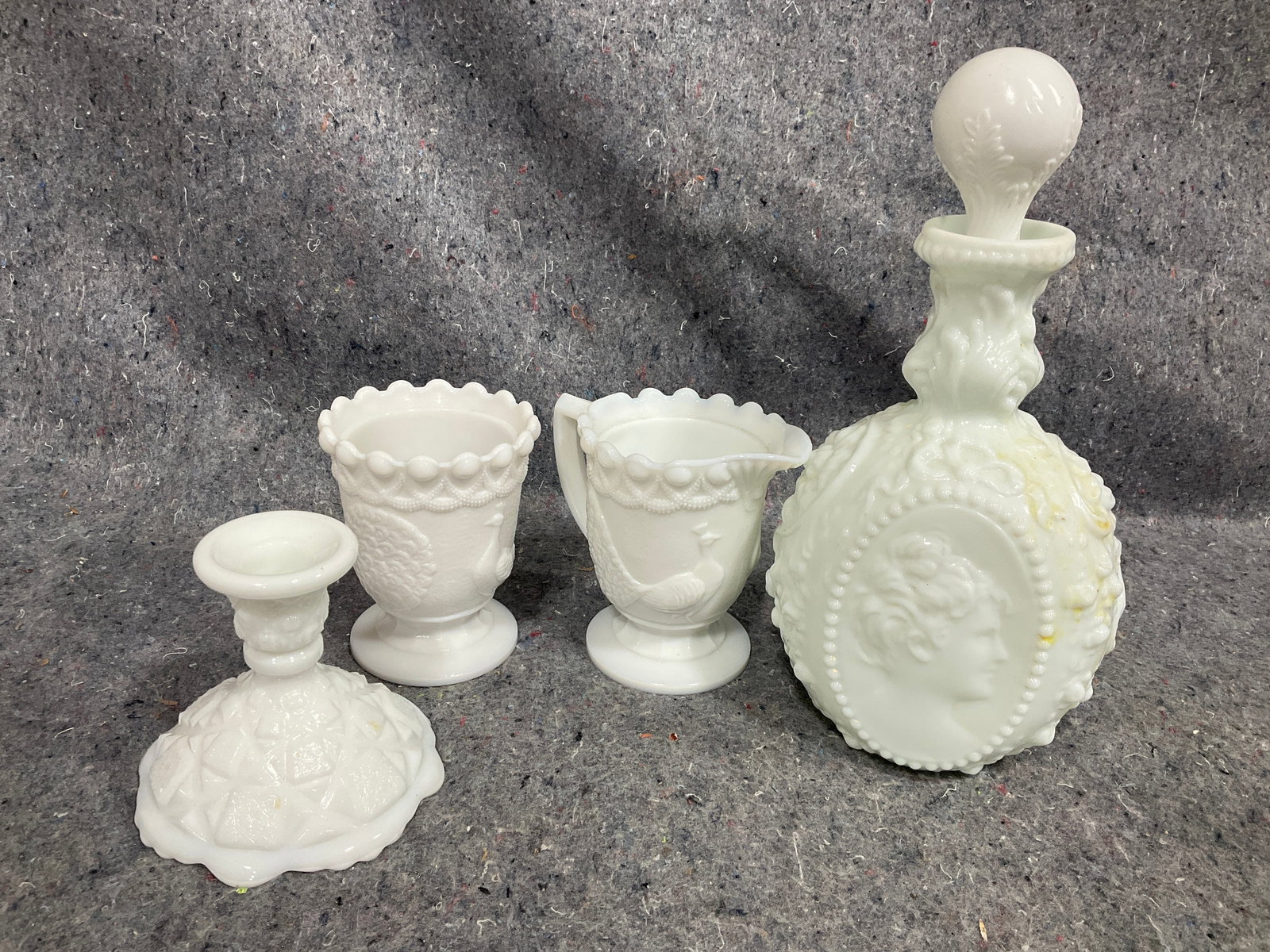 Early 1900s cologne bottle and other milk glass items(tallest 10.5in) (1 of 1)