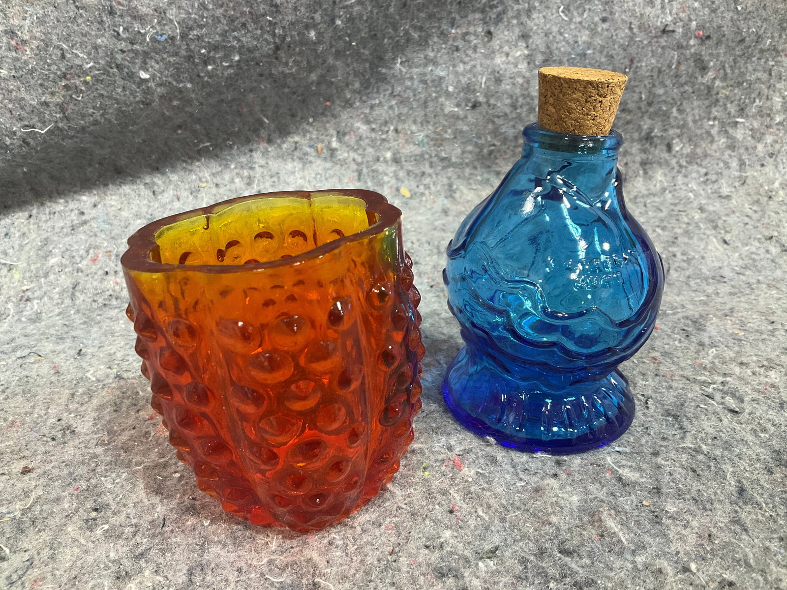 Hobnail glass cup and blue glass bottle(tallest 4in) (1 of 1)