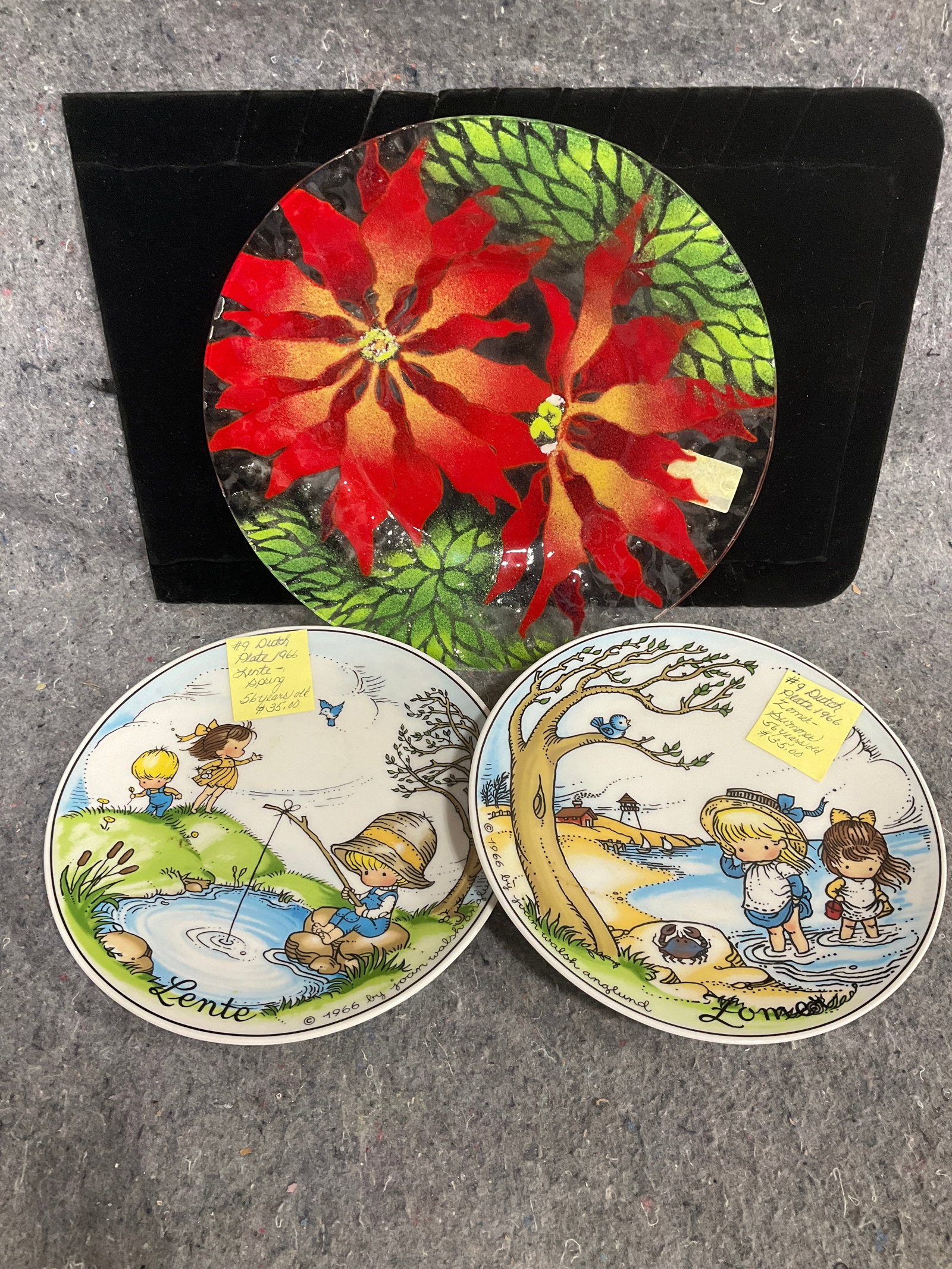 Hand painted floral glass plate and other collectible plates (1 of 1)