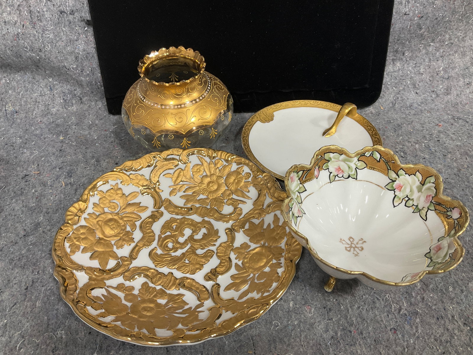 Heavy gilded porcelain plate, decorative bowls, and more (1 of 1)