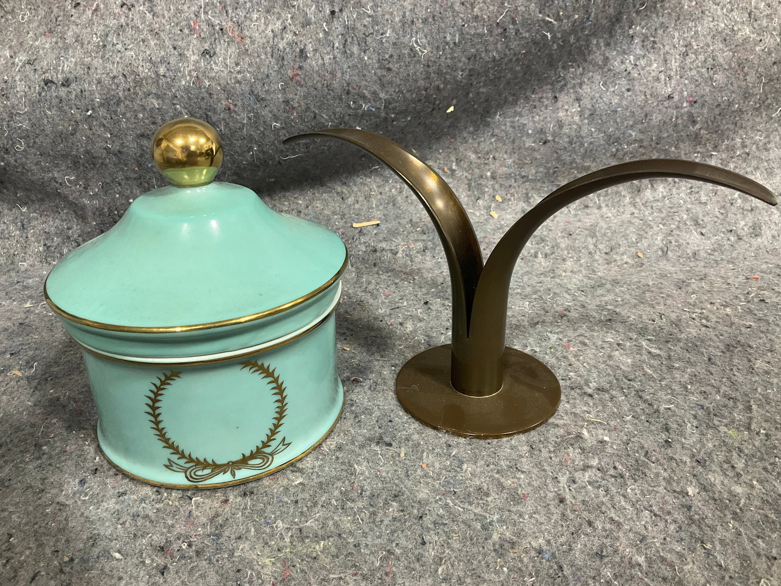 Royal Crown lidded ceramic jar(5.5in tall) and Lily candlestick (1 of 1)