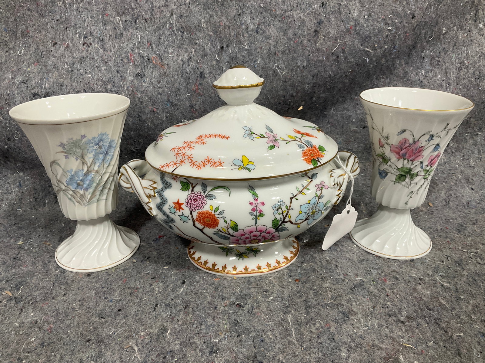 Andrea by Sadek porcelain lidded serving dish and Haviland vases (5in tallest) (1 of 1)