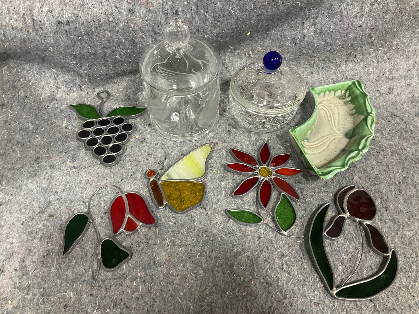 Lidded glass jars, stained glass decor, and more(tallest 7in) (1 of 1)