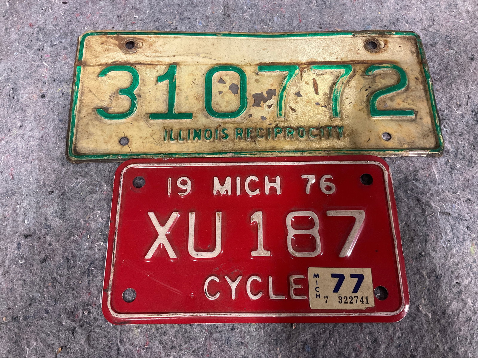 Vintage michigan motorcycle and Illinois license plates (1 of 1)