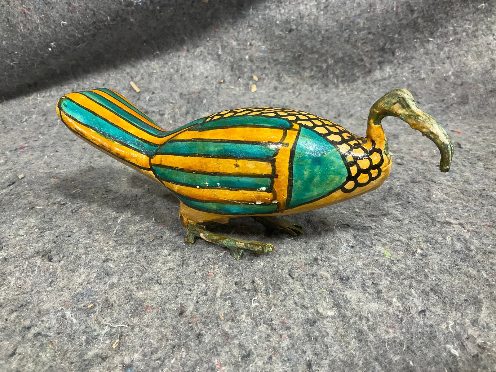 Vintage 1960s egyptian folk art hand painted thoth ibus sculpture(7in long) (1 of 1)