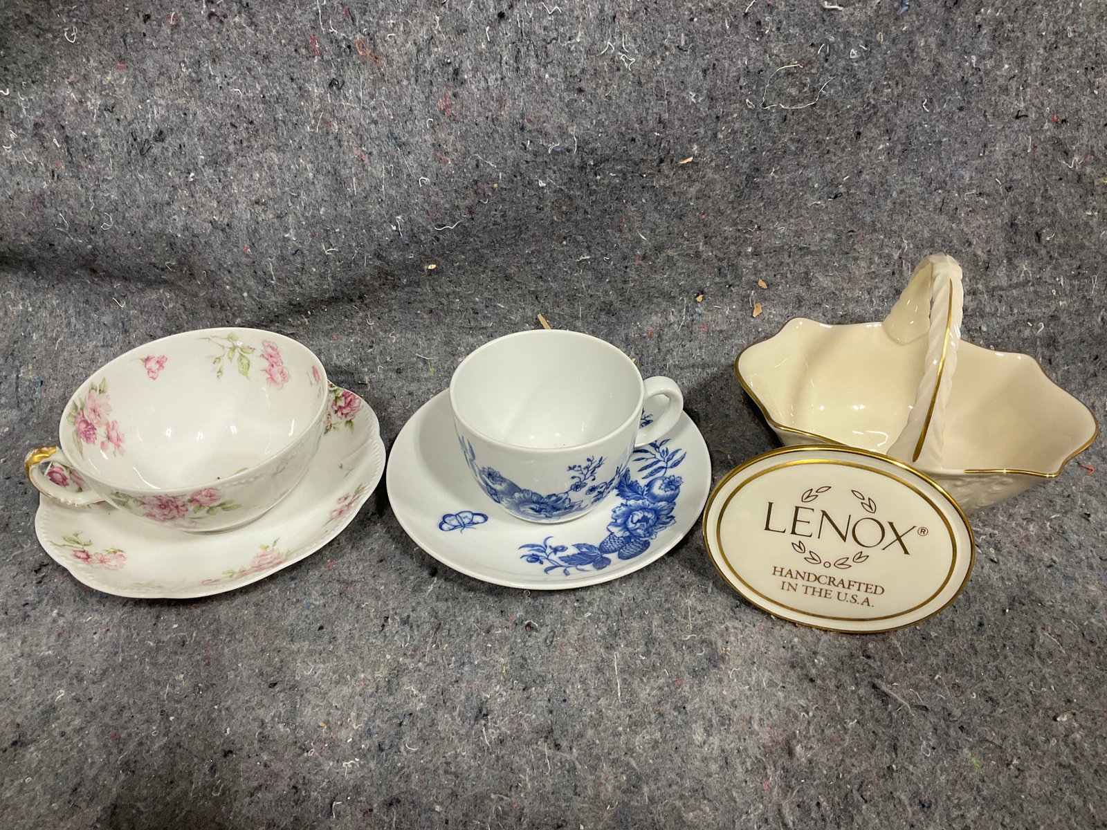 Lenox basket/ceramic and teacups with mniature plates (1 of 1)