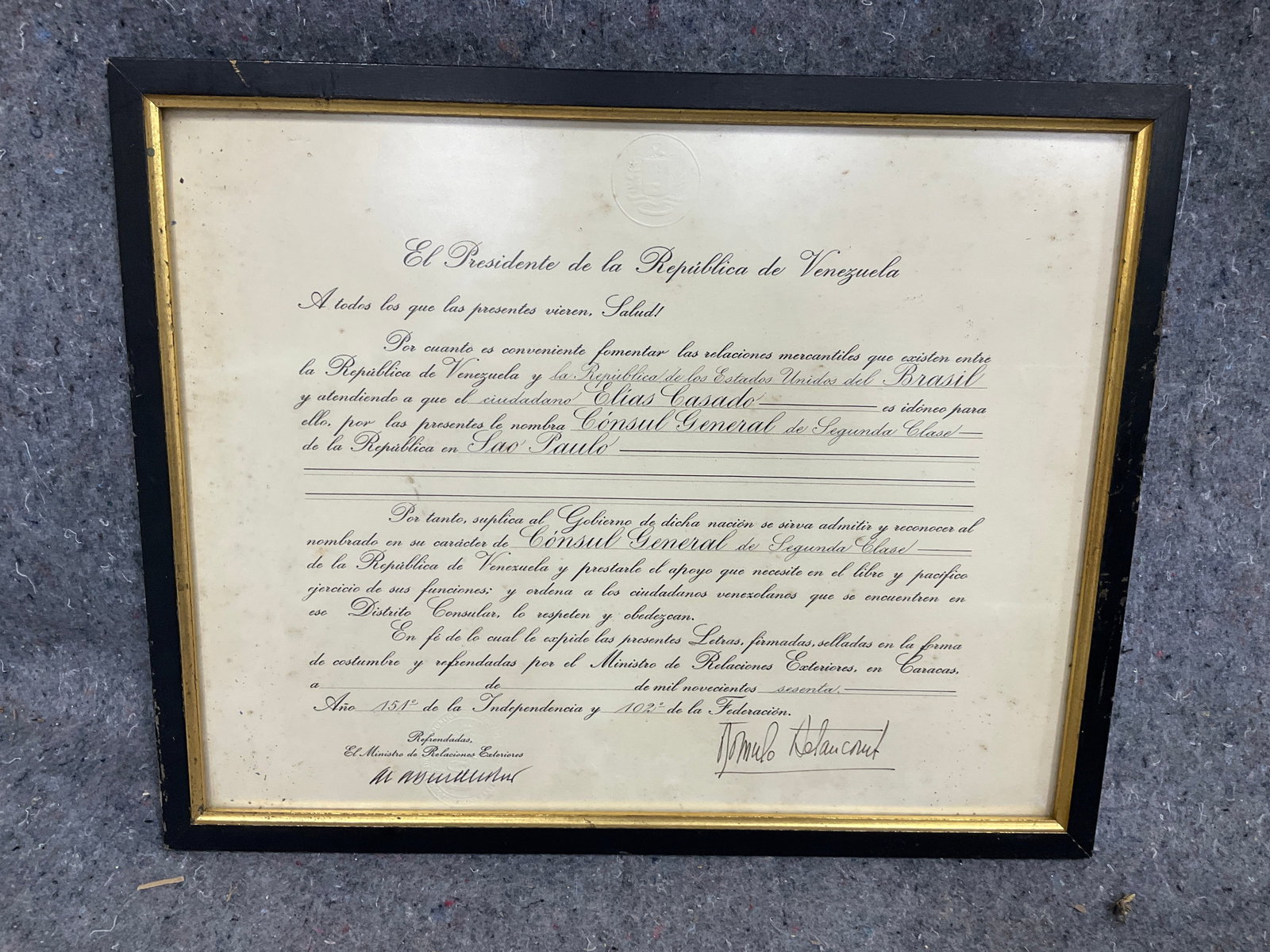 Framed Vintage Document (14inx17.5in): Framed Vintage Document (14inx17.5in)