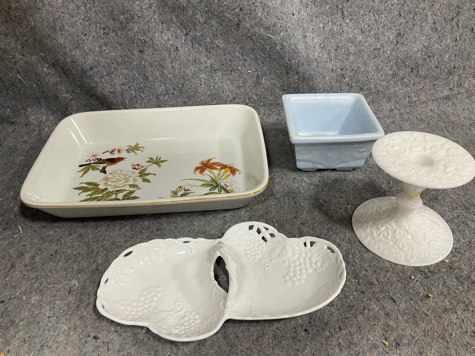 Milk glass candleholder, cooking ceramic tray(9.5inx12.5in), and more (1 of 1)