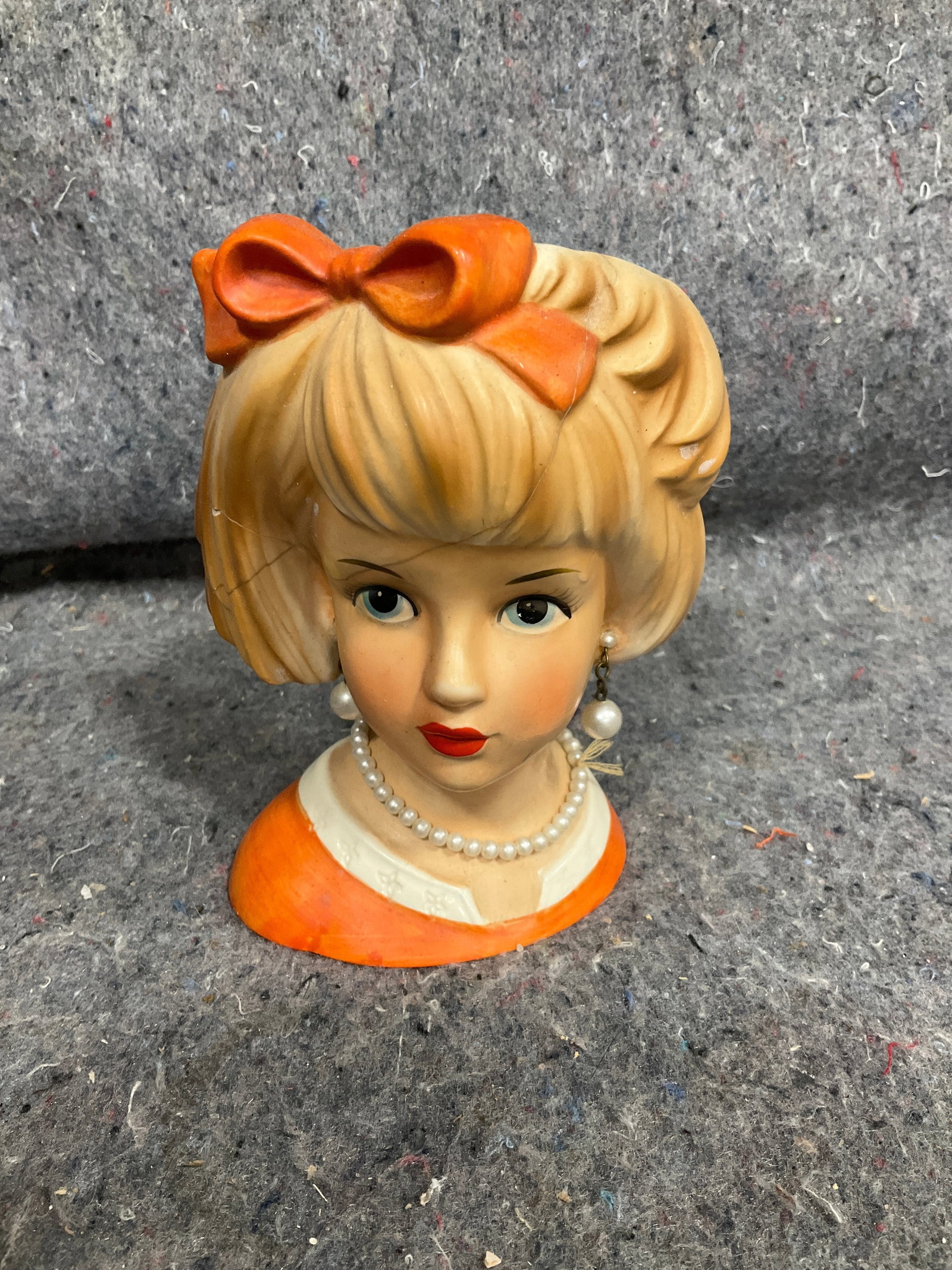 Vintage Relpo Japanese Head Vase with Jewelry *HAS BEEN REPAIRED* (6in Tall): Vintage Relpo Japanese Head Vase with Jewelry *HAS BEEN REPAIRED* (6in Tall)