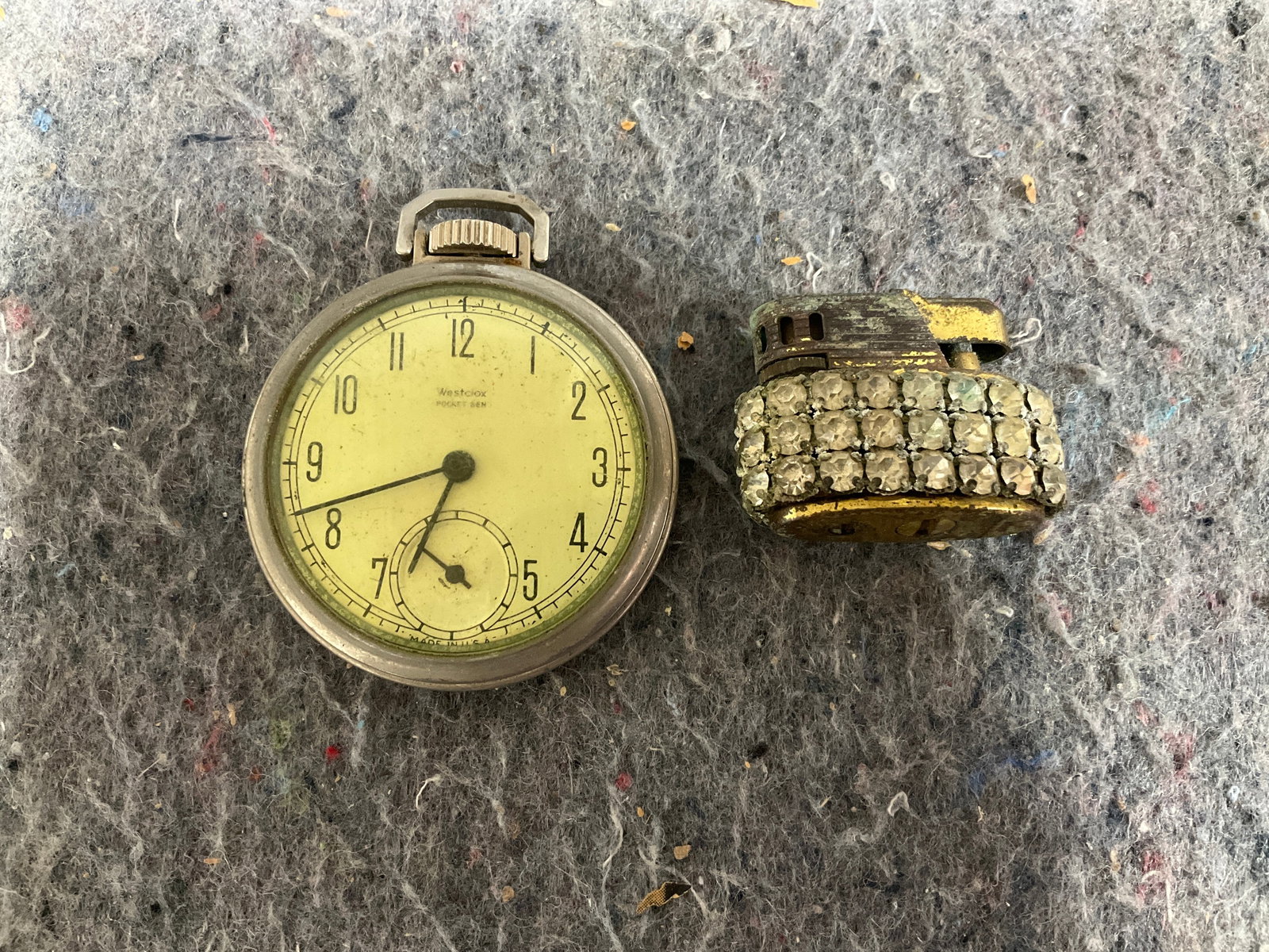 Vintage Westclox Pocket Watch, and Crystal Studded Lighter (1 of 1)