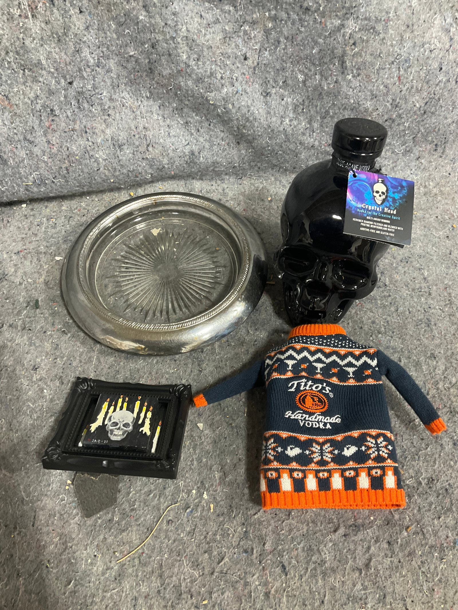 Crystal head skull decanter(7in tall), Tito's Handmade Vodka holiday bottle sweater, and more: Crystal head skull decanter(7in tall), Tito's Handmade Vodka holiday bottle sweater, and more