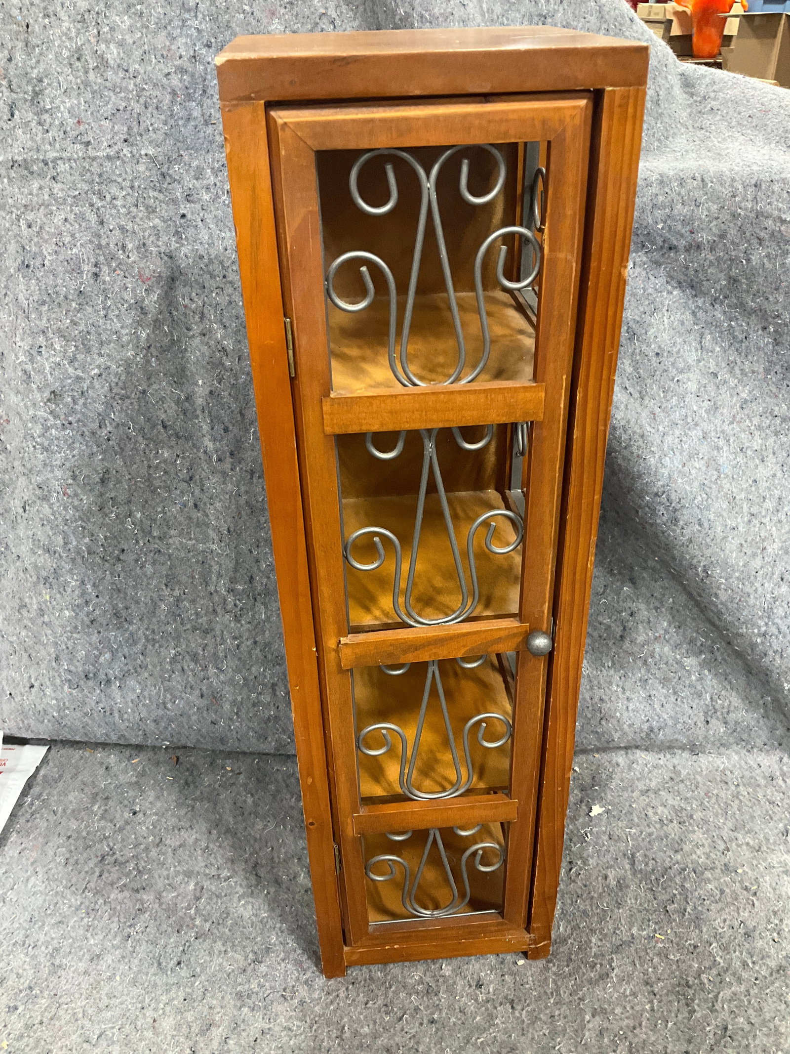 Rustic brown wood and metal wall mount curio cabinet with doorsr(7inx7inx24.5in) (1 of 1)