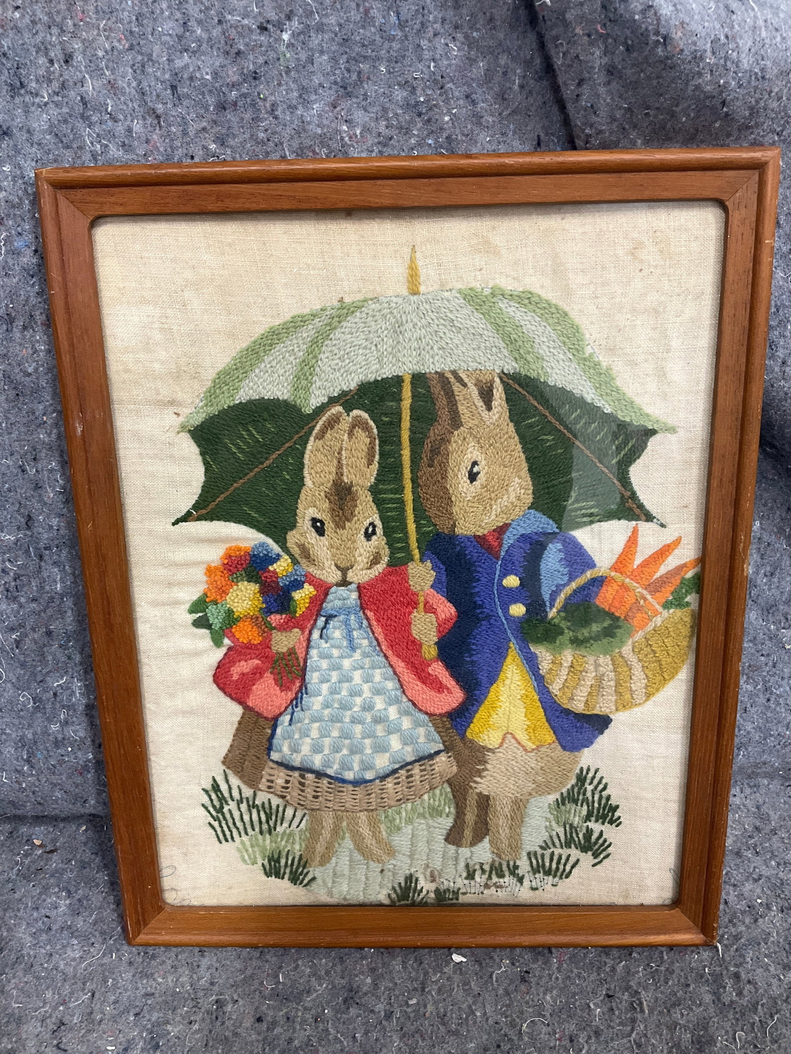 Vintage framed needlepoint Beatrix Potters Peter Rabbit(12inx15in) (1 of 1)