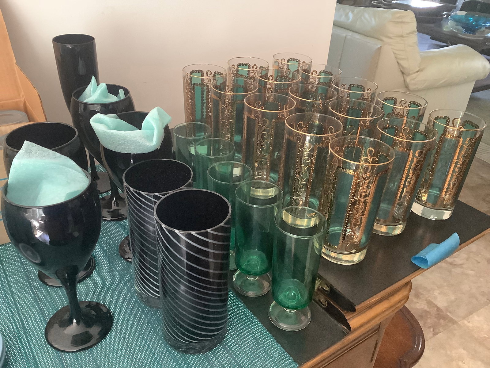 Large lot of green glass/black glass cups (1 of 1)