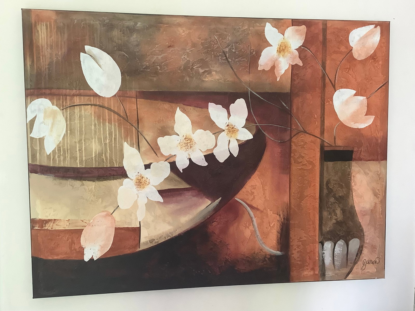 Framed and signed floral canvas(36inx48in): Framed and signed floral canvas(36inx48in)
