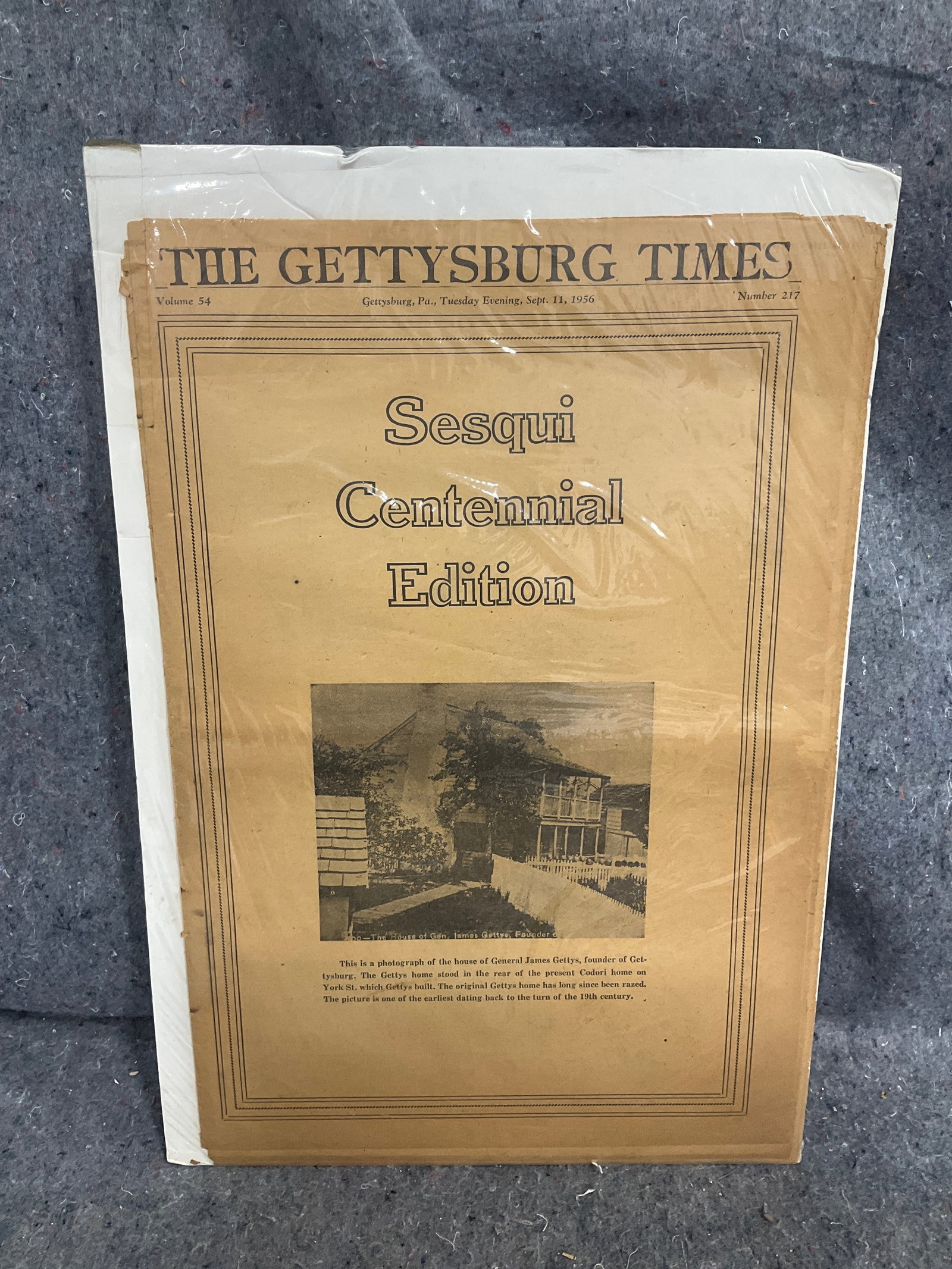 The Gettysburg Times 1956 newspaper cover: The Gettysburg Times 1956 newspaper cover