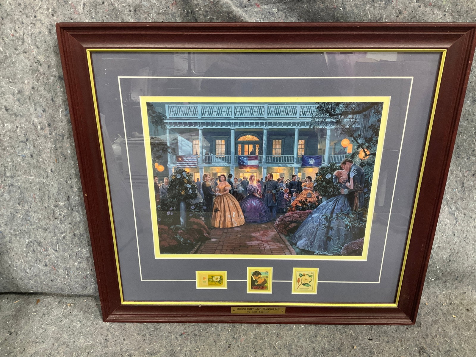 Moonlight and Magnolias framed print with stamps by Mort Kunstler(18inx20in) (1 of 1)