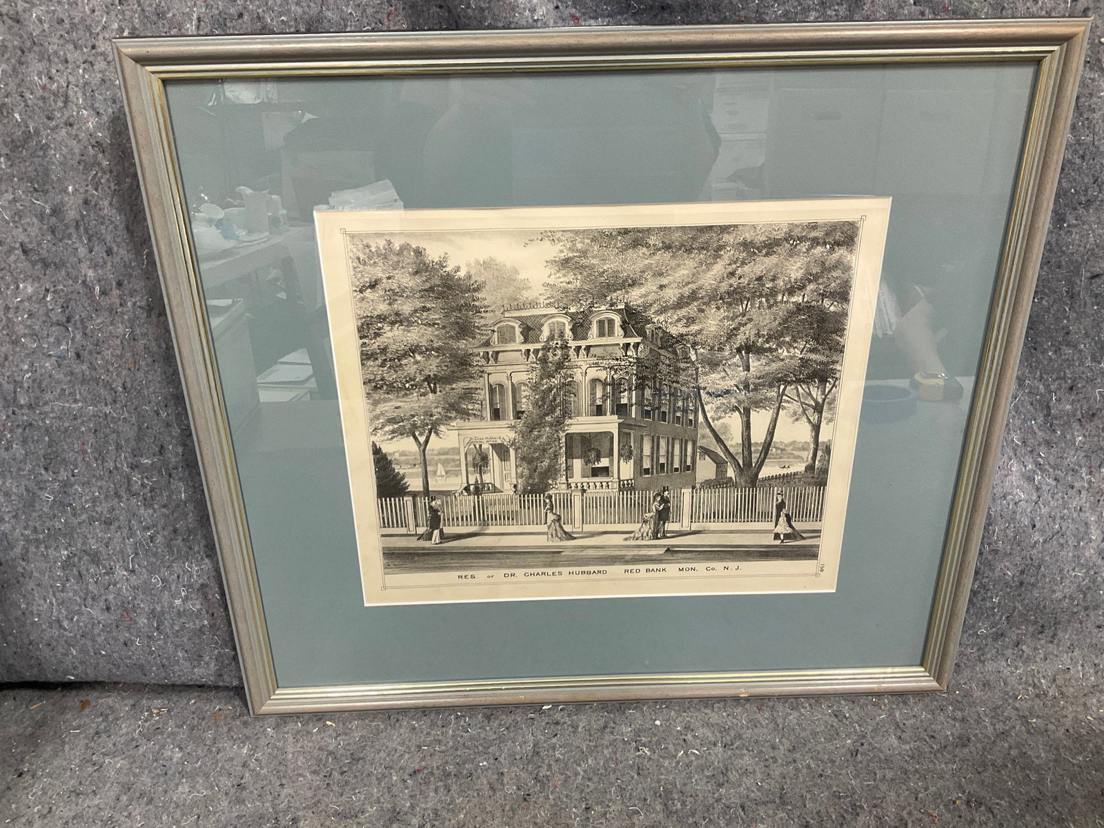 Framed residence of Dr.Charles Hubbard in Red Bank (18.5inx20.5in): Framed residence of Dr.Charles Hubbard in Red Bank (18.5inx20.5in)